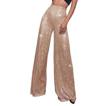 Generic High Waisted Pants for Women Wide Leg Pant Glitter Sequin Loose Long Pants Bling Party Clubw...
