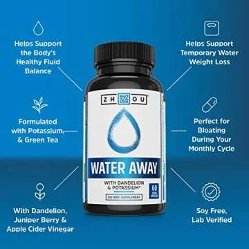 Zhou Water Away Herbal Formula for Healthy Fluid Balance | with Dandelion, Potassium, Green Tea & More | 60 Capsules