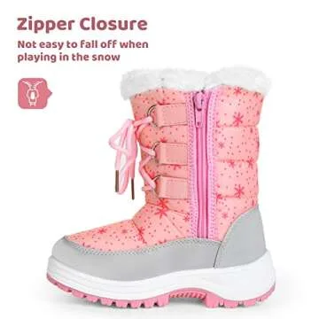 Apakowa Kids Girls Insulated Fur Winter Warm Snow Boots (Toddler/Little Kid) (Color : Pink, Size : 1...