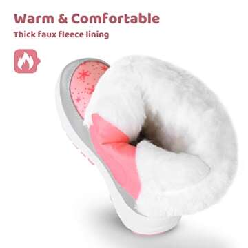 Apakowa Kids Girls Insulated Fur Winter Warm Snow Boots (Toddler/Little Kid) (Color : Pink, Size : 1 M US Little kid)