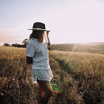 Gossifan Ladies Wide Brim Fedora Hat with Ring Belt