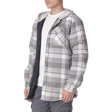 Men's Quilted Flannel Shirt Jacket with Hood