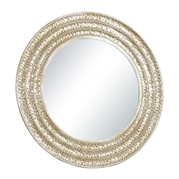 Deco 79 Metal Room Wall Mirror Textured Entryway Mirror with Grooves, Wall Mounted Mirror 39" x 1" x 39", Gold