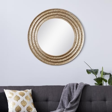 Deco 79 Metal Room Wall Mirror Textured Entryway Mirror with Grooves, Wall Mounted Mirror 39" x 1" x 39", Gold