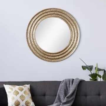 Deco 79 Metal Room Wall Mirror Textured Entryway Mirror with Grooves, Wall Mounted Mirror 39" x 1" x 39", Gold