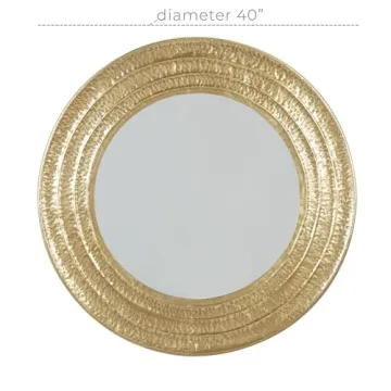 Deco 79 Metal Room Wall Mirror Textured Entryway Mirror with Grooves, Wall Mounted Mirror 39" x 1" x 39", Gold