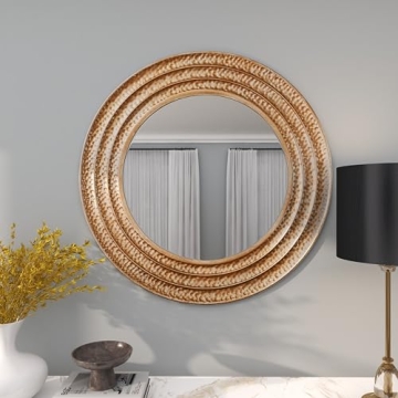 Deco 79 Metal Room Wall Mirror Textured Entryway Mirror with Grooves, Wall Mounted Mirror 39" x 1" x 39", Gold