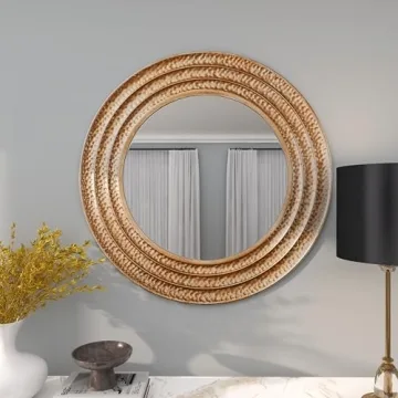 Deco 79 Metal Room Wall Mirror Textured Entryway Mirror with Grooves, Wall Mounted Mirror 39" x 1" x 39", Gold