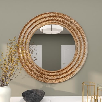 Deco 79 Metal Room Wall Mirror Textured Entryway Mirror with Grooves, Wall Mounted Mirror 39" x 1" x 39", Gold