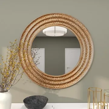 Deco 79 Metal Room Wall Mirror Textured Entryway Mirror with Grooves, Wall Mounted Mirror 39" x 1" x 39", Gold