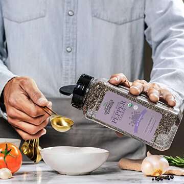 HQOExpress Organic Coarse Ground Black Pepper - Restaurant Style for Cooking - USDA Certified Organic - Non-GMO - Sustainably Grown - 16 oz. Chef Jar