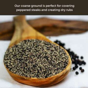 HQOExpress Organic Coarse Ground Black Pepper - Restaurant Style for Cooking - USDA Certified Organic - Non-GMO - Sustainably Grown - 16 oz. Chef Jar