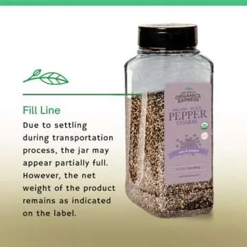 HQOExpress Organic Coarse Ground Black Pepper - Restaurant Style for Cooking - USDA Certified Organic - Non-GMO - Sustainably Grown - 16 oz. Chef Jar