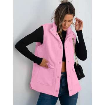ANRABESS Womens Fuzzy Fleece Vest Sleeveless Casual Warm Button Down Sherpa Jackets Outerwear With Pockets Winter Fashion Pink Medium