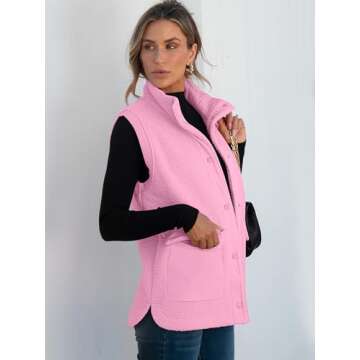 ANRABESS Womens Fuzzy Fleece Vest Sleeveless Casual Warm Button Down Sherpa Jackets Outerwear With Pockets Winter Fashion Pink Medium
