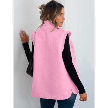 ANRABESS Womens Fuzzy Fleece Vest Sleeveless Casual Warm Button Down Sherpa Jackets Outerwear With Pockets Winter Fashion Pink Medium
