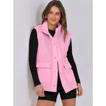 ANRABESS Womens Fuzzy Fleece Vest Sleeveless Casual Warm Button Down Sherpa Jackets Outerwear With Pockets Winter Fashion Pink Medium