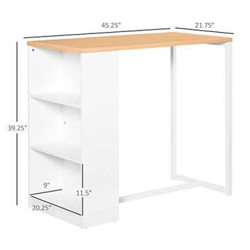 HOMCOM Modern Bar Table Counter Height Dining Table with 3 Storage Shelves for Kitchen, Dining Room, Living Room, White
