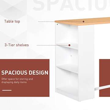 HOMCOM Modern Bar Table Counter Height Dining Table with 3 Storage Shelves for Kitchen, Dining Room, Living Room, White