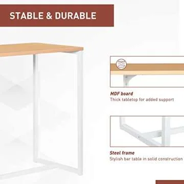 HOMCOM Modern Bar Table Counter Height Dining Table with 3 Storage Shelves for Kitchen, Dining Room, Living Room, White