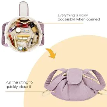 Barrel Drawstring Makeup Bag Large Cosmetic Bag Make up Bags Women Toiletry Organizer for Travel Toiletries Accessories Essentials (Quilted Dusty Rose) (Patent)