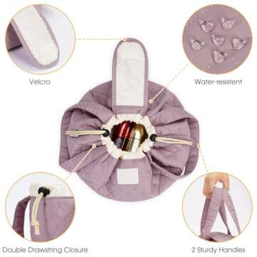 Barrel Drawstring Makeup Bag Large Cosmetic Bag Make up Bags Women Toiletry Organizer for Travel Toiletries Accessories Essentials (Quilted Dusty Rose) (Patent)