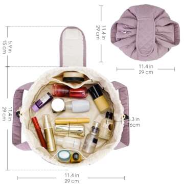 Barrel Drawstring Makeup Bag Large Cosmetic Bag Make up Bags Women Toiletry Organizer for Travel Toiletries Accessories Essentials (Quilted Dusty Rose) (Patent)