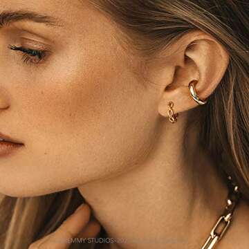 DREMMY STUDIOS Dainty Gold Chain Huggie Hoop Earrings - Minimalist Gold Jewelry with Unique Style