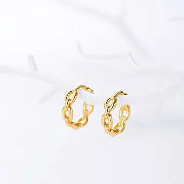 Dainty Gold Chain Huggie Hoop Earrings – Minimalist Style