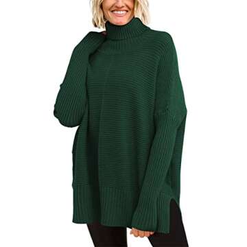 EFAN Women's Turtleneck Oversized Sweaters Fall Outfits Clothes Trendy Long Pullover Knit Winter Tunic 2025 Green S