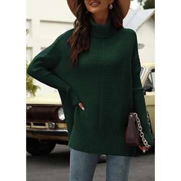 EFAN Women's Turtleneck Oversized Sweaters Fall Outfits Clothes Trendy Long Pullover Knit Winter Tunic 2025 Green S