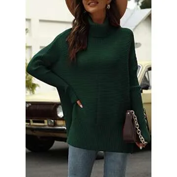 EFAN Women's Turtleneck Oversized Sweaters Fall Outfits Clothes Trendy Long Pullover Knit Winter Tunic 2025 Green S