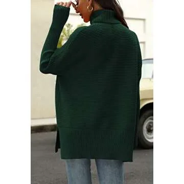 EFAN Women's Turtleneck Oversized Sweaters Fall Outfits Clothes Trendy Long Pullover Knit Winter Tunic 2025 Green S