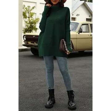 EFAN Women's Turtleneck Oversized Sweaters Fall Outfits Clothes Trendy Long Pullover Knit Winter Tunic 2025 Green S