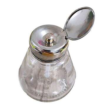 LydeLog Empty Nail Polish Makeup Remover, Count 180ml Empty One-Touch Liquid Cleanser Pump Dispenser Alcohol Bottle Clear Cosmetic Container with Stainless Steel Flip Top Cap and Tube