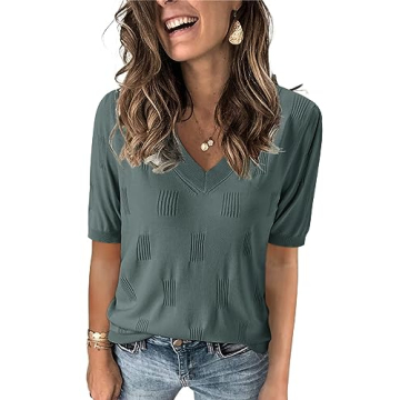 Arach&Cloz Women’s Summer-Fall Trendy Tops 2024 - V Neck Plus Size Sweaters