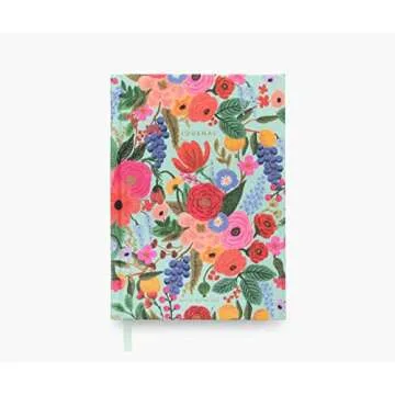 RIFLE PAPER CO. Garden Party Fabric Journal | Hard Cover Wrapped in Printed Book Cloth & Coordinating Bookmark, (Lay-Flat Binding, 144 Ruled Pages with Metallic Gold Ink, 8" L x 5.75" W)