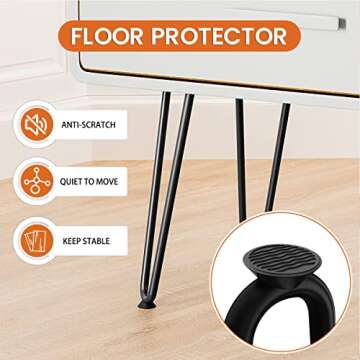 Genius Iron Hairpin Table Legs 16 inch, 3/8" Solid Metal Steel Firm Welding Home DIY for Coffee Table, Bench, Chair with Rubber Floor Protectors, Black, 4 PCS