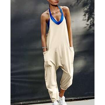 leanul Women Casual Jumpsuits Hot Shot Onesie dupes Spaghetti Strap Loose Romper Overalls Pocket Sum...