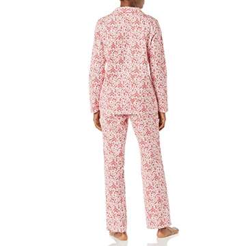 Amazon Essentials Women's Flannel Long-Sleeve Button Front Shirt and Pant Pajama Set, Red White Forest, Large