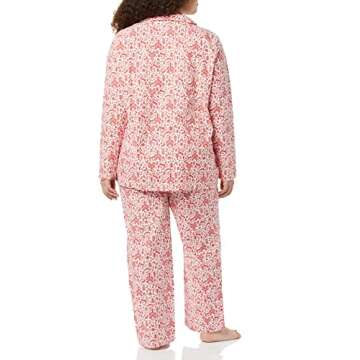Amazon Essentials Women's Flannel Long-Sleeve Button Front Shirt and Pant Pajama Set, Red White Forest, Large