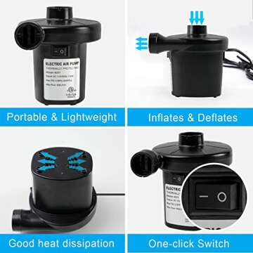 ONG NAMO Electric Air Pump for Inflatables, Quick Plug in Pump with 3 Nozzles for Air Mattress Infla...