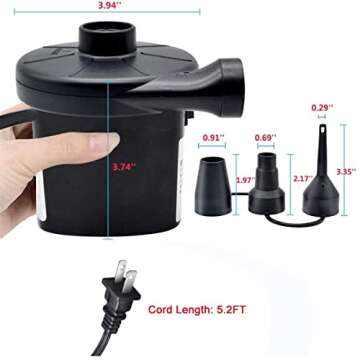 ONG NAMO Electric Air Pump for Inflatables, Quick Plug in Pump with 3 Nozzles for Air Mattress Inflatable Electric Pool Air Pump Float Pump AC Pump 130W
