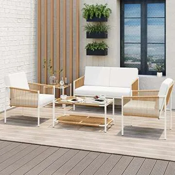 JAMFLY 5 Piece Patio Wicker Furniture Set for Outdoor Spaces