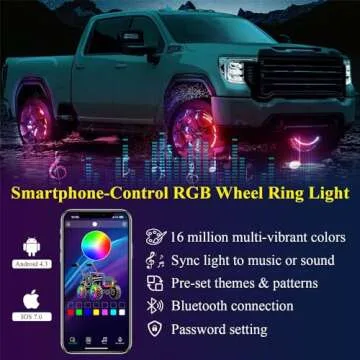Forten Kingdom Dream Chasing Color 17 Inch Wheel Rim Light for Truck Car Tire Wheel Ring Double Rows LED Illuminated Lights Kit (Fits 21-28" Tire Wheels)