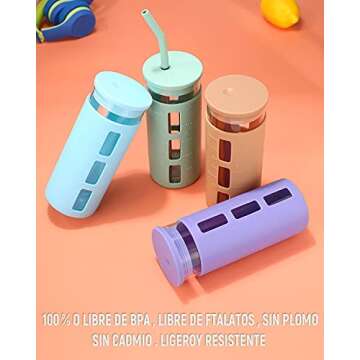 tronco Glass Tumbler with Silicone Lid and Straw,20OZ Reusable Iced Coffee Cup,Smoothie Cups,Glass Travel Water Bottle,See Through Silicone Sleeve With Measurement,Dishwasfer Safe,Spill Proof