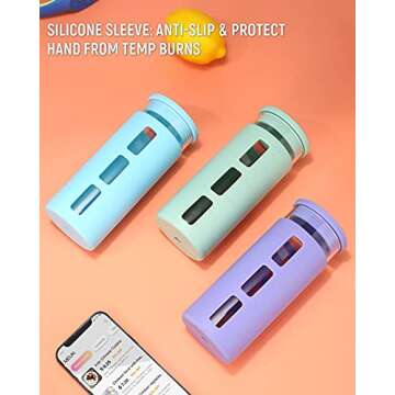 tronco Glass Tumbler with Silicone Lid and Straw,20OZ Reusable Iced Coffee Cup,Smoothie Cups,Glass Travel Water Bottle,See Through Silicone Sleeve With Measurement,Dishwasfer Safe,Spill Proof