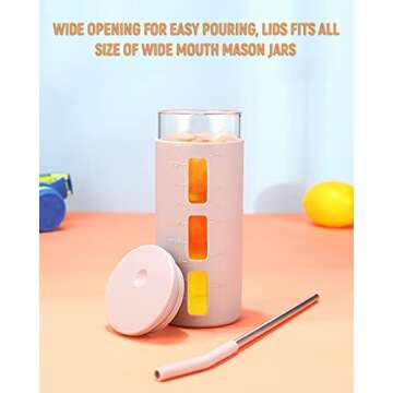 tronco Glass Tumbler with Silicone Lid and Straw,20OZ Reusable Iced Coffee Cup,Smoothie Cups,Glass Travel Water Bottle,See Through Silicone Sleeve With Measurement,Dishwasfer Safe,Spill Proof