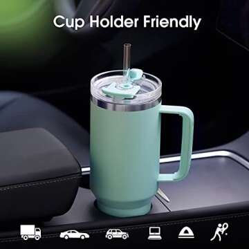 COKTIK 40 oz Tumbler With Handle and Straw Lid, Vacuum Insulated Travel Coffee Mug Stainless Steel Insulated Cup for Beverages, Leak-proof, Cupholder Friendly (Seafoam)