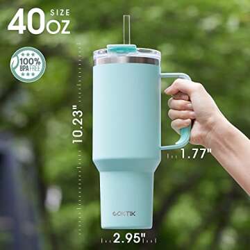 COKTIK 40 oz Tumbler With Handle and Straw Lid, Vacuum Insulated Travel Coffee Mug Stainless Steel Insulated Cup for Beverages, Leak-proof, Cupholder Friendly (Seafoam)